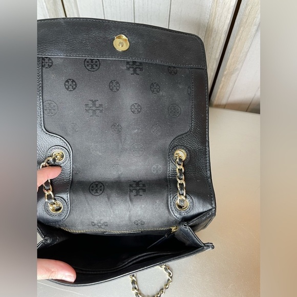 Tory Burch Bryant Medium Black Leather Womens Chain Shoulder Bag Floral Print - Picture 3 of 12